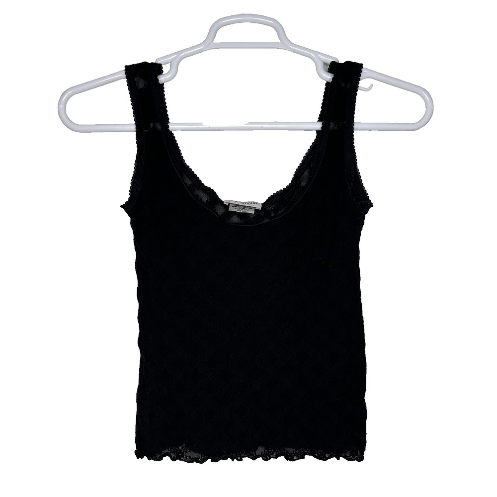 Simple Pleasures Tank Top Womens Medium Black‎ Lace Sheer Nylon Y2K USA Euro